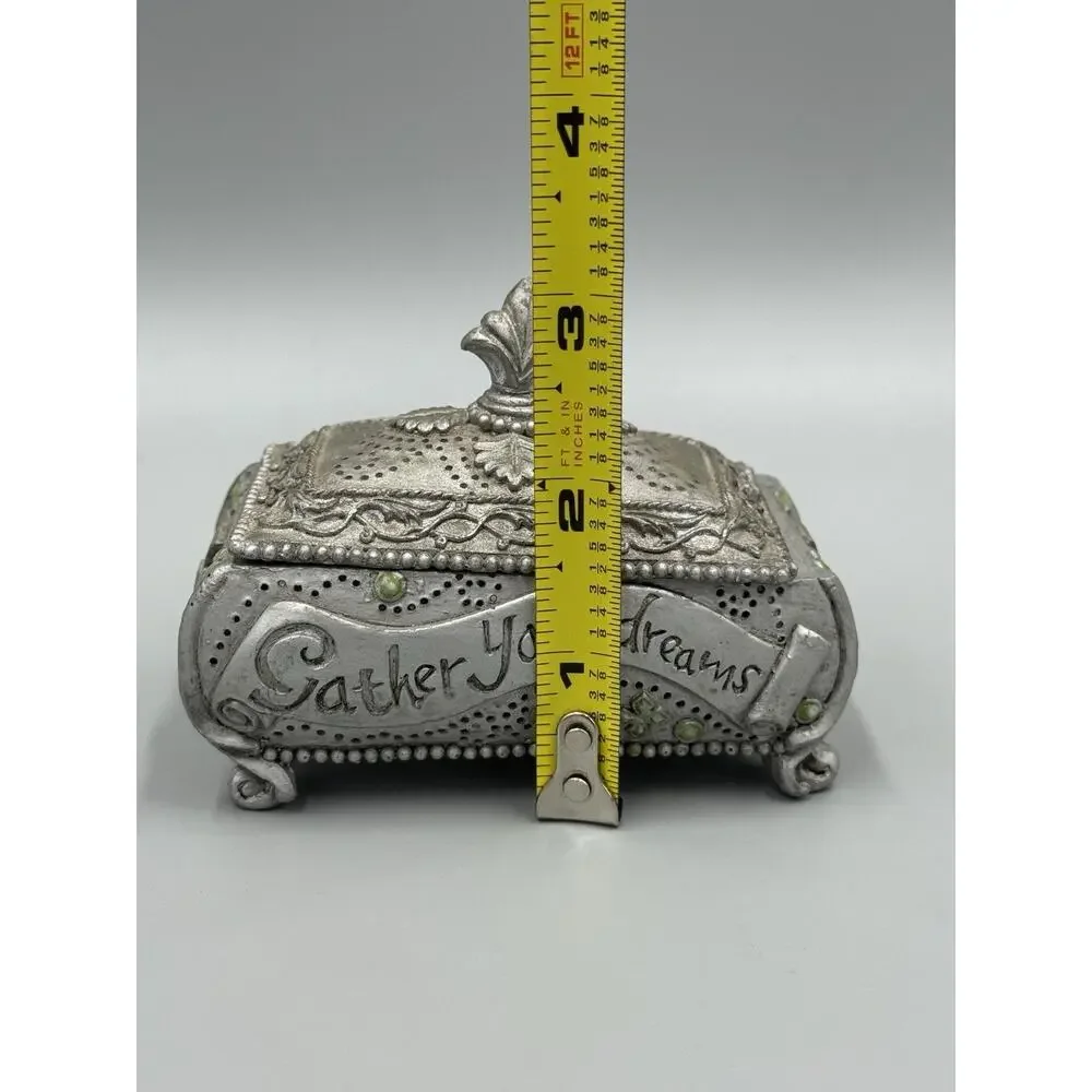 Gray‎ Colored Victorian Design Style “Gather Your Dreams” Trinket Box READ